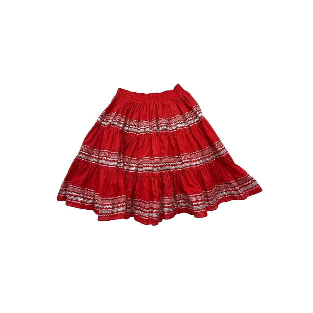 Square Up Fashions Red Dance Skirt Metallic Ruffle Fair M USA Made